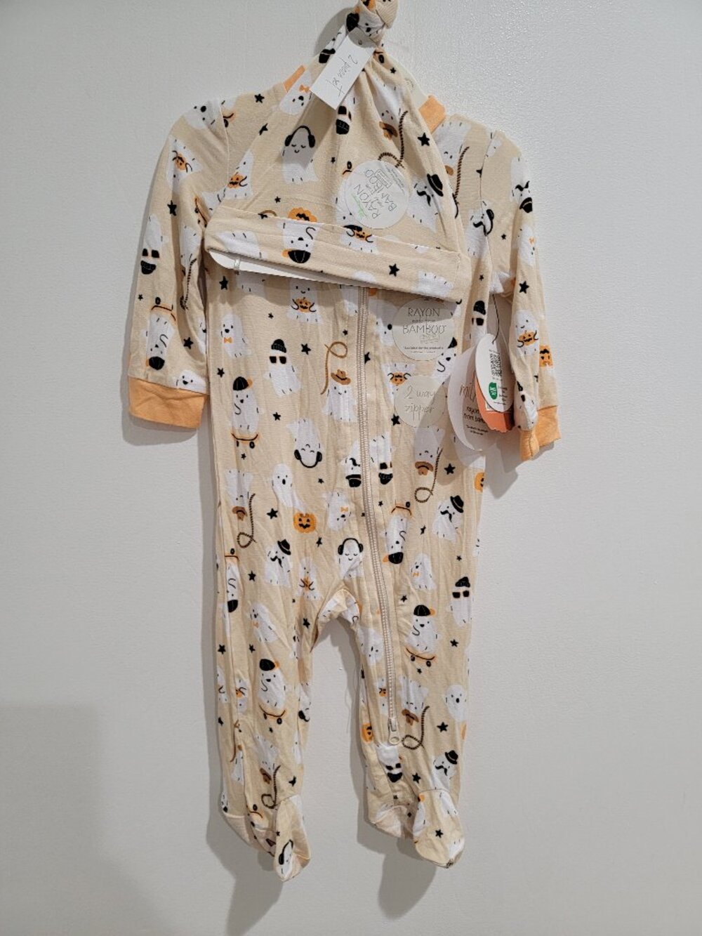 Milkberry NEW 0-3 M Ghost Print Bamboo Footie Romper Set Infant Halloween